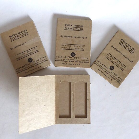Scientific Products Other - NEW VINTAGE LOT OF 4 MEDICAL LAB HOSPITAL SPECIMEN MICRO SLIDE MAILER ODDITY